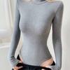 Slim High Neck Long Sleeved Jumpsuit for Women In Autumn and Winter Solid Color Versatile T-shirt Base Sexy Top