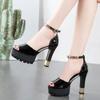Moda Damskie Czółenka Wiosna Lato Cyrkonie 11,5 cm Wysokie Obcasy Buty Platforma Grube Obcasy Sandały Platforma Pasek na Kostkę Buty Damskie
