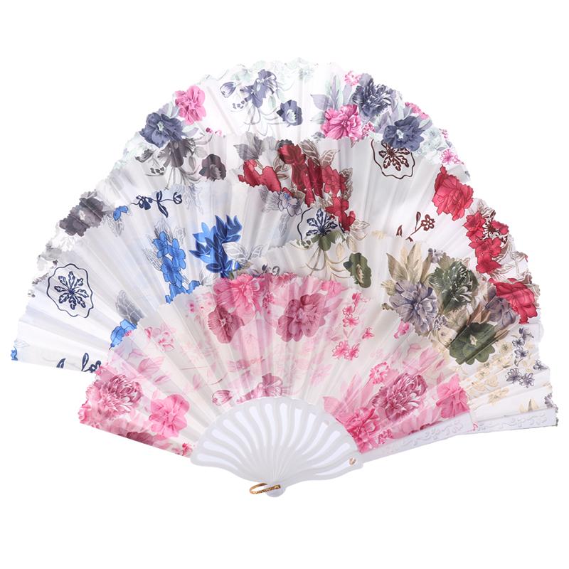 Retro Flower Printed Folding Fan Classical Dancing Fan Women Cheongsam Fan Portable Hand Held Fan Wedding Fan Decor Gifts