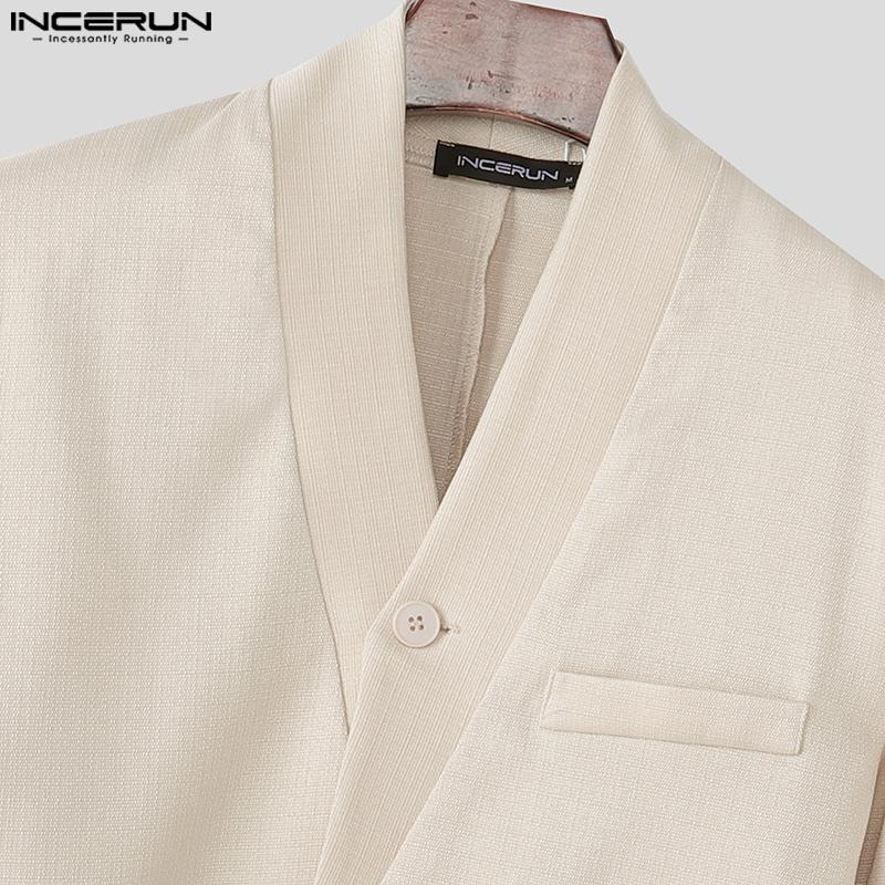 INCERUN Oversized Men Lapel Neck Long Sleeve Side Lace-up Casual Loose Thin Blazer Coats