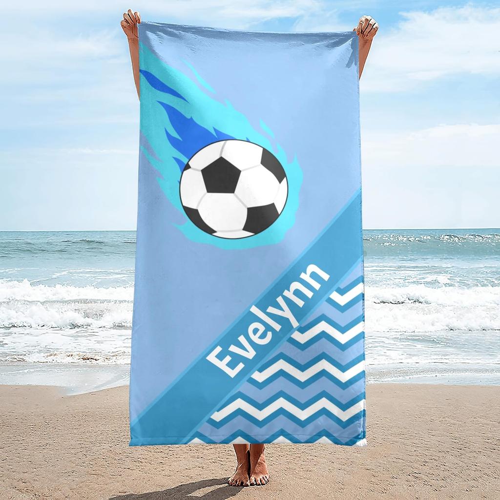 Personalisierte Strandtücher mit Namen für Erwachsene und Kinder, Sport-Thema Fußball, Personalisierte Badetücher für Reisen, Schwimmen, Strand, Fitnessstudio, Sport