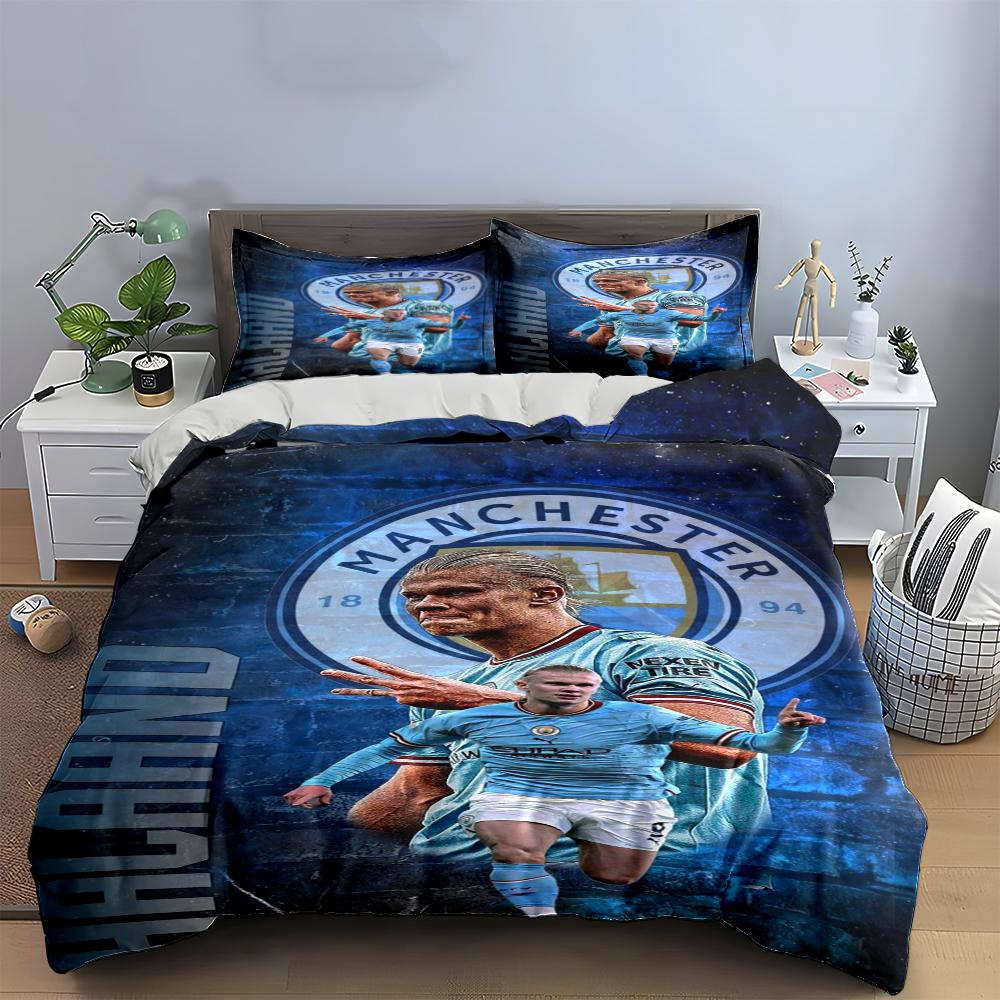 Manchester City Ložní souprava Povlečení Sada povlaků na přikrývku Povlak na přikrývku Povlaky na polštáře Domácí dekorace (1 * Povlak na peřinu 2 * Povlaky na polštář, bez náplně do peřiny)