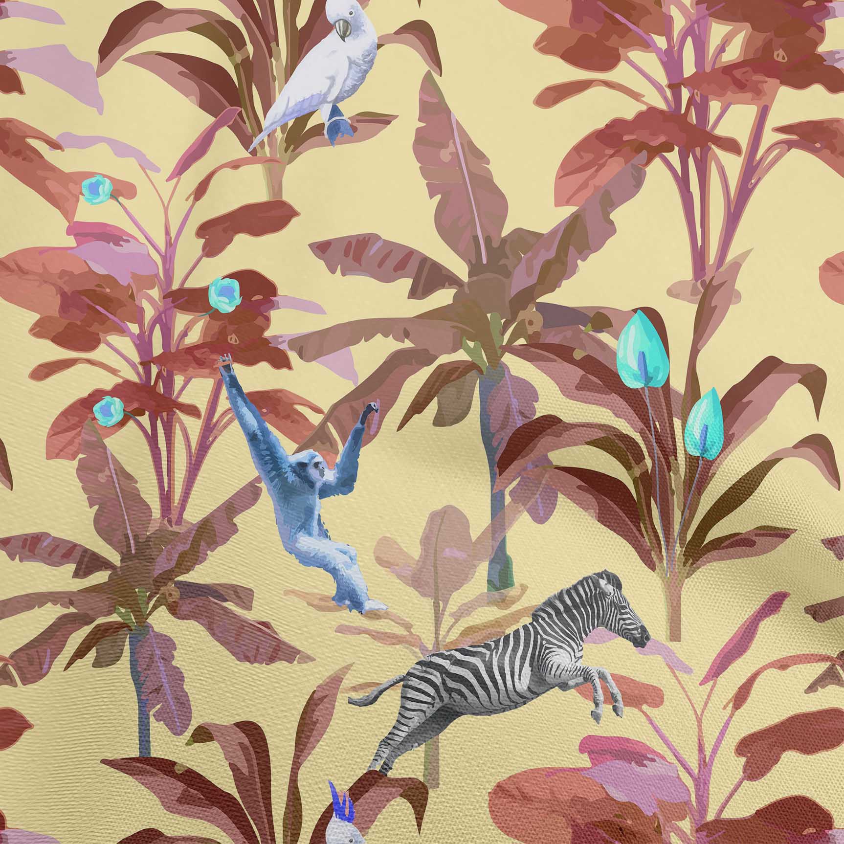 

OneOone Cotton Flex Blue Fabric Тропічні тварини для пошиття тканини у дворі з принтом для шиття одягу своїми руками 40 дюймів 42 Inch Wide - Viscose Chiffon жовтий