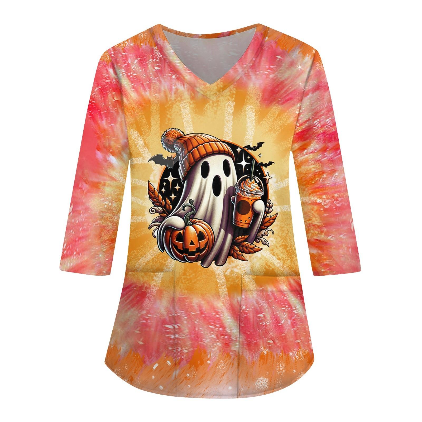 

Женская мода повседневная футболка с принтом Хэллоуина и V-образным вырезом, рукавом 3/4 XXXXL жёлтый