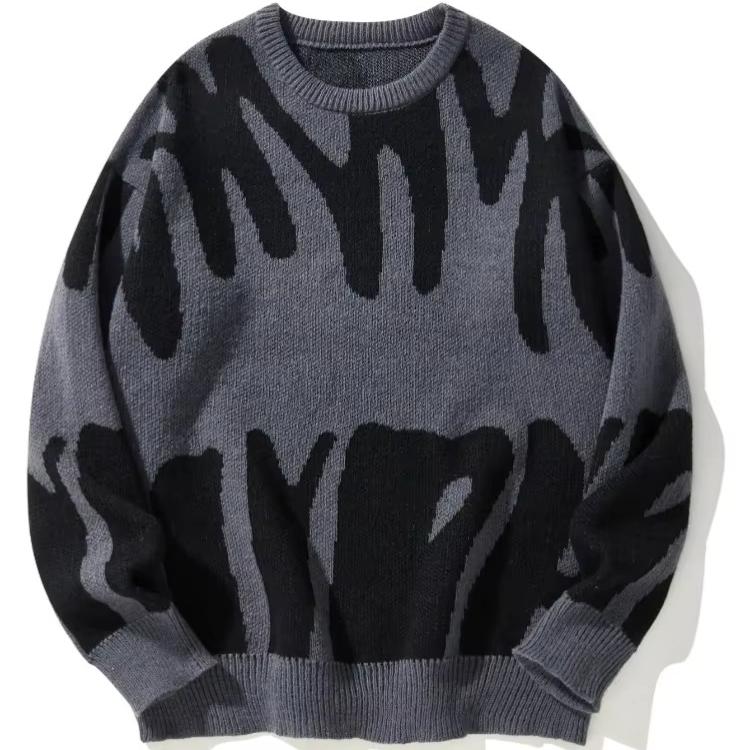 Neuer beliebter Herbst-Winter-Pullover mit unregelmäßigem Jacquard-Muster, lässiger Rundhalsausschnitt, Kontrastfarbe, gestrickter Herrenpullover