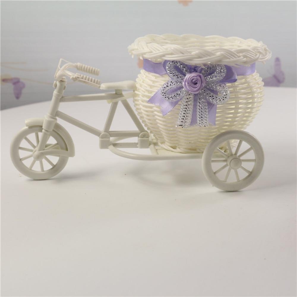 Bicycle Decorative Flower Basket Plastic White Tricycle Bike Design Flower Basket Storage Party Decoration Pots