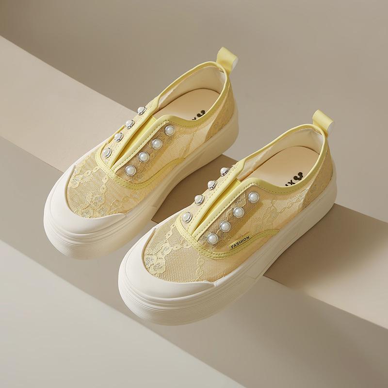 

Platform canvas shoes women s 2025 new summer thin breathable mesh shoes with skirts, white shoes, one pedal board shoes 35