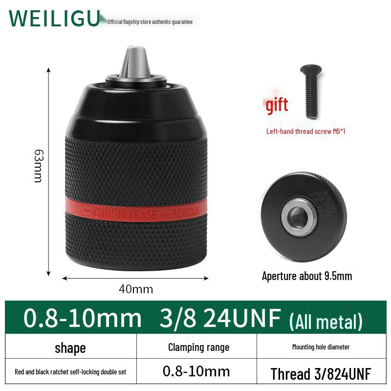 Self-Locking Ratchet Drill Chuck 1.5-13mm Quick-Change Adapter, 20/24UNF.