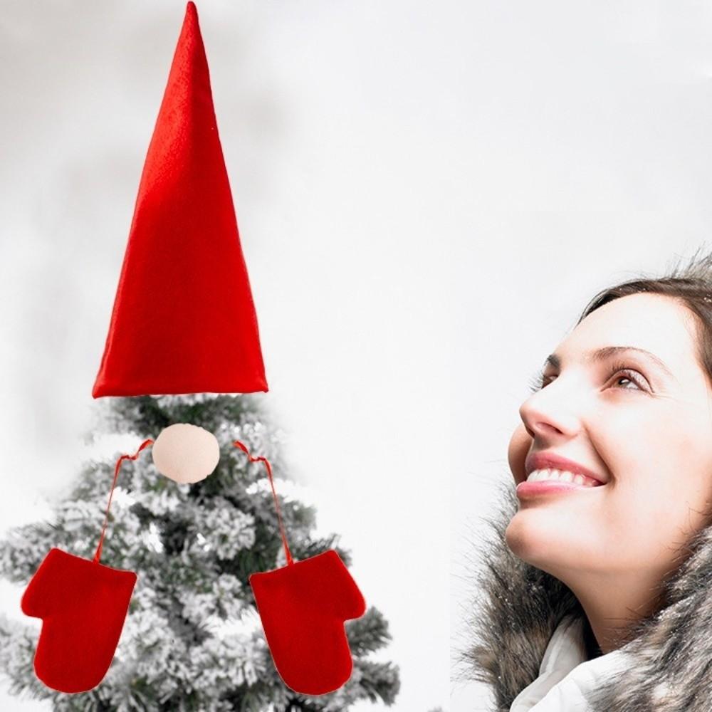 New Red Christmas Treetop Decor Santa Hat Gloves Faceless Christmas Tree Decor Fabric Treetop Decor Holiday Decoration