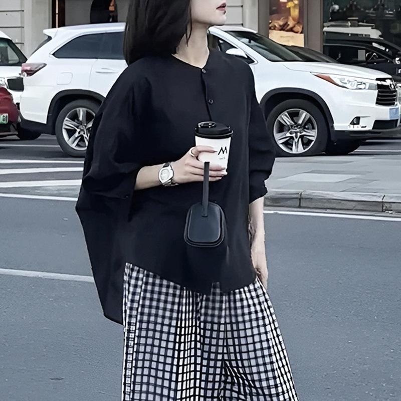 New Summer Plus Size Women's Light Luxury Korean Style Mesh Short-Sleeve Cotton Linen Shirt