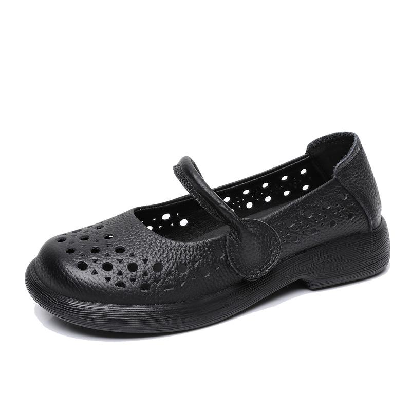 

3.5cm Flat-bottomed Breathable Mother Shoes Comfortable Summer Soft-soled Non-slip Middle-aged Women s Shoe 35 чорний