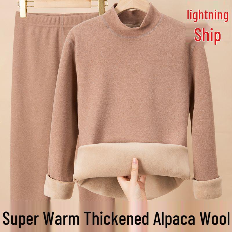 

Women s 2024 Autumn/Winter Velvet Fleece-Lined Thermal Underwear Set: Half-High Neck, Thick, Warm 3XL (130-150 catties)
