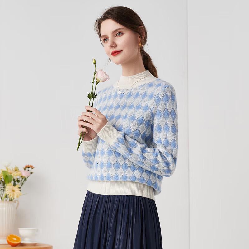Zhaojun Women's Semi-High Neck Cashmere Jacquard Sweater