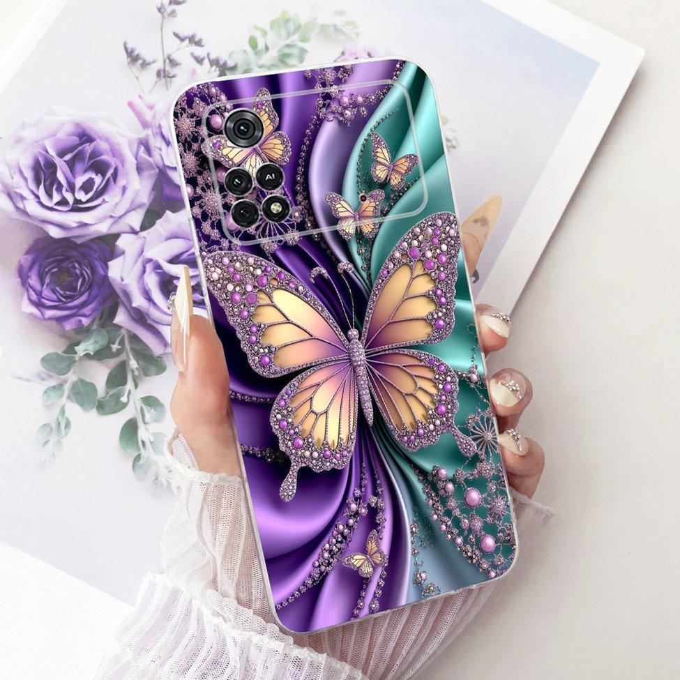 For Xiaomi Poco M4 Pro 4G Case Cover Transparent Cute Cat Fashion Butterfly Funny Painted Casing 2201117PG MZB0B5VIN 2201117PI