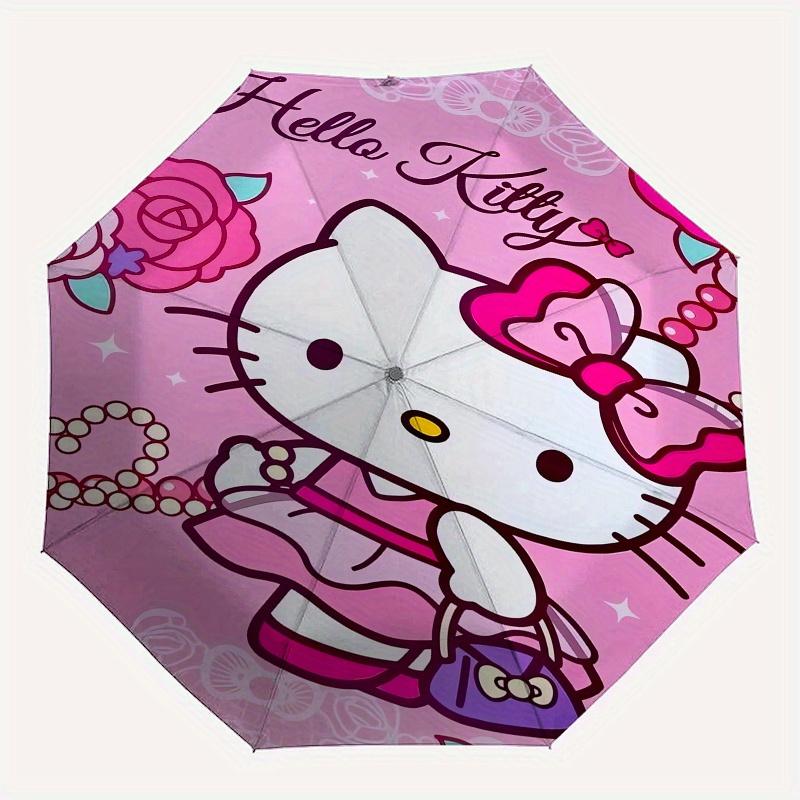Hello Kitty,Pink Floral Automatic Folding Umbrella-Simple 8-Rib Design, Bright Cartoon Pattern, Durable Iron Frame, Suitable For Travel, Out