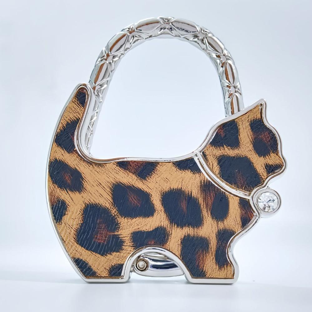 Fashion Leopard Print Cat Handbag Hook Portable Creative Table Hanger Durable Foldable Bag Hanger for Table