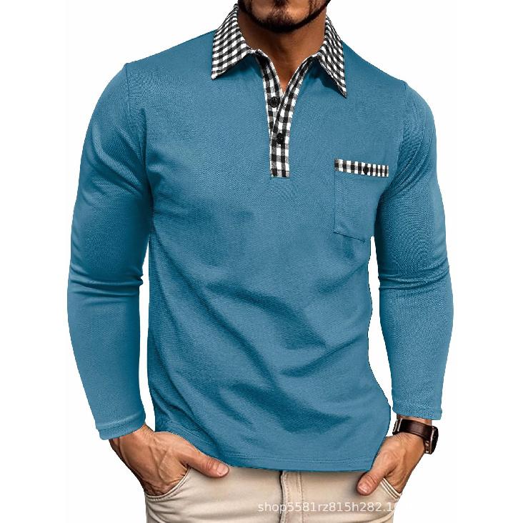 Nové jarní a podzimní trendy pánské polo tričko s límečkem na knoflíky v americkém stylu s dlouhým rukávem a rychleschnoucím základním materiálem