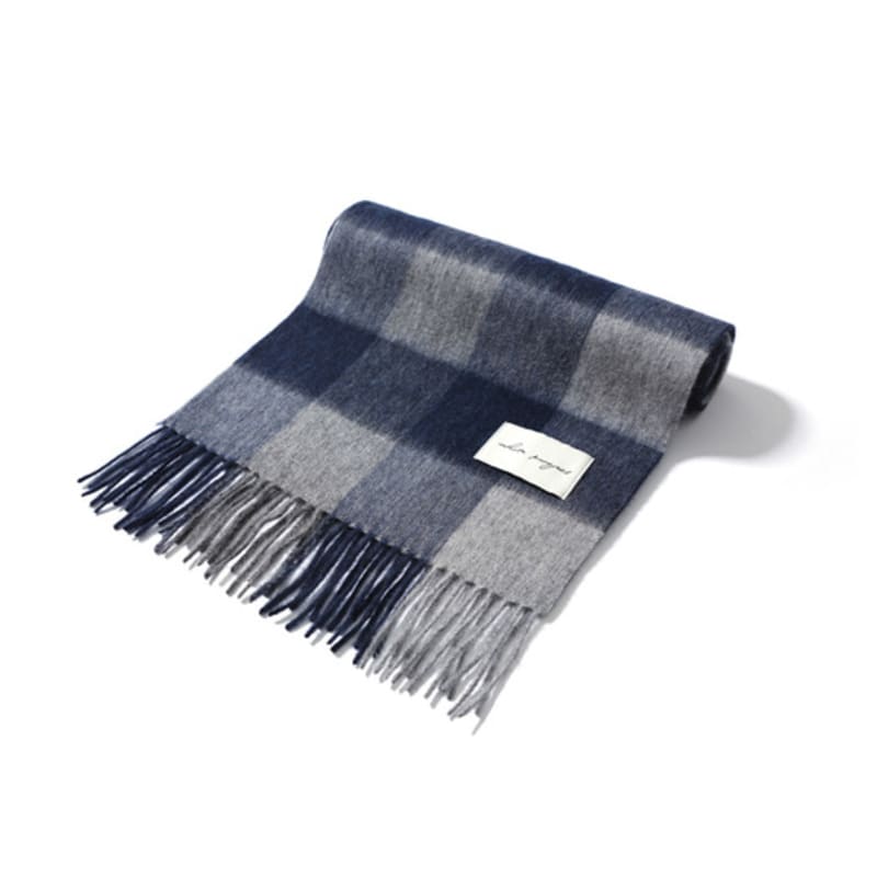 White Project PATTERN VIRGIN WOOL MUFFLER_NAVY