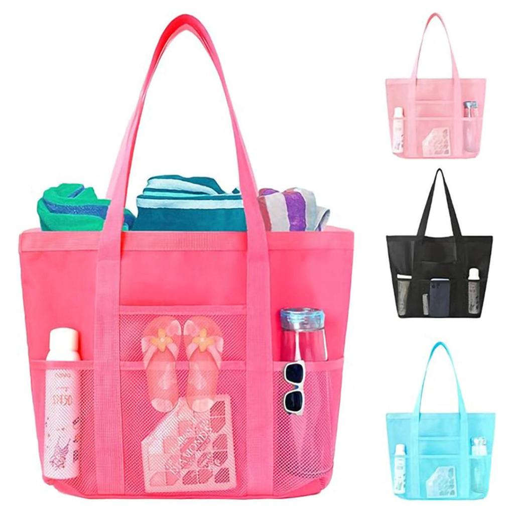 Large Capacity Mesh Beach Bag Women Shopping Tote Swimming Suit Pouch Single Shoulder Travel Storage Bag for Swimwear and Beach