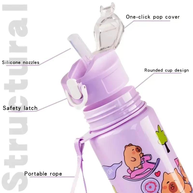 Capybara Straw Cup Kids Water Bottle Large Capacity Cute Capybara Cartoon Sippy Cup with Straw Portable for Children