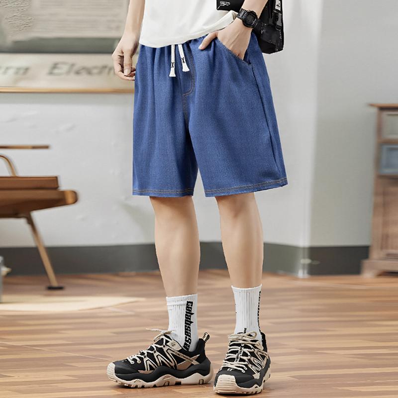 Pantaloni scurți denim de vară pentru bărbați, haine vintage, mărime plus, casual, cu talie elastică, pantaloni scurți