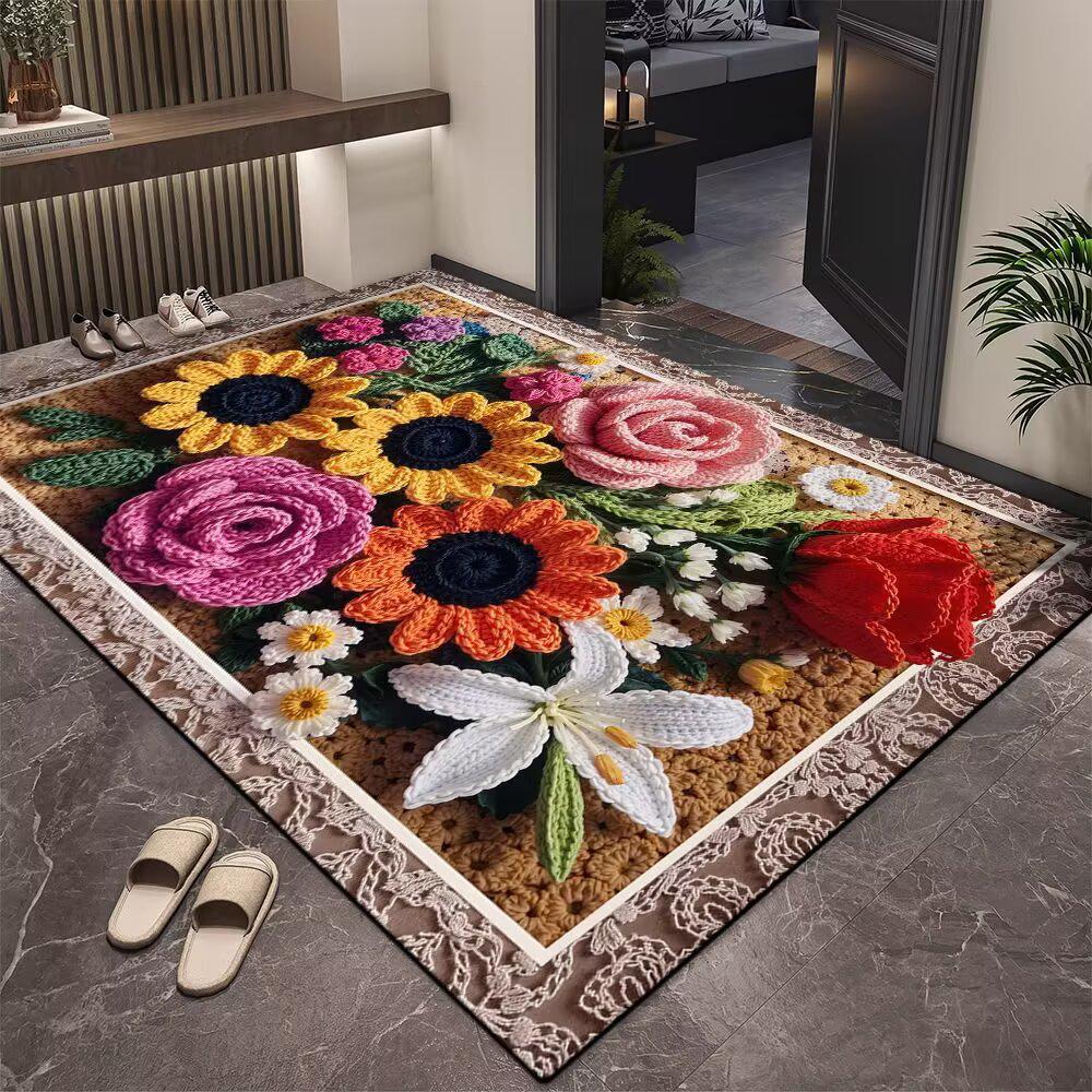 TEMU 3D Floral Diatom Mud Entrance Mat – Wear-Resistant, Cuttable Dust Removal Floor Mat for Hallways