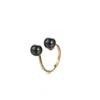Stylish Adjustable Double Pearl Ring with Tahiti Black and White Asymmetrical Shell for Women