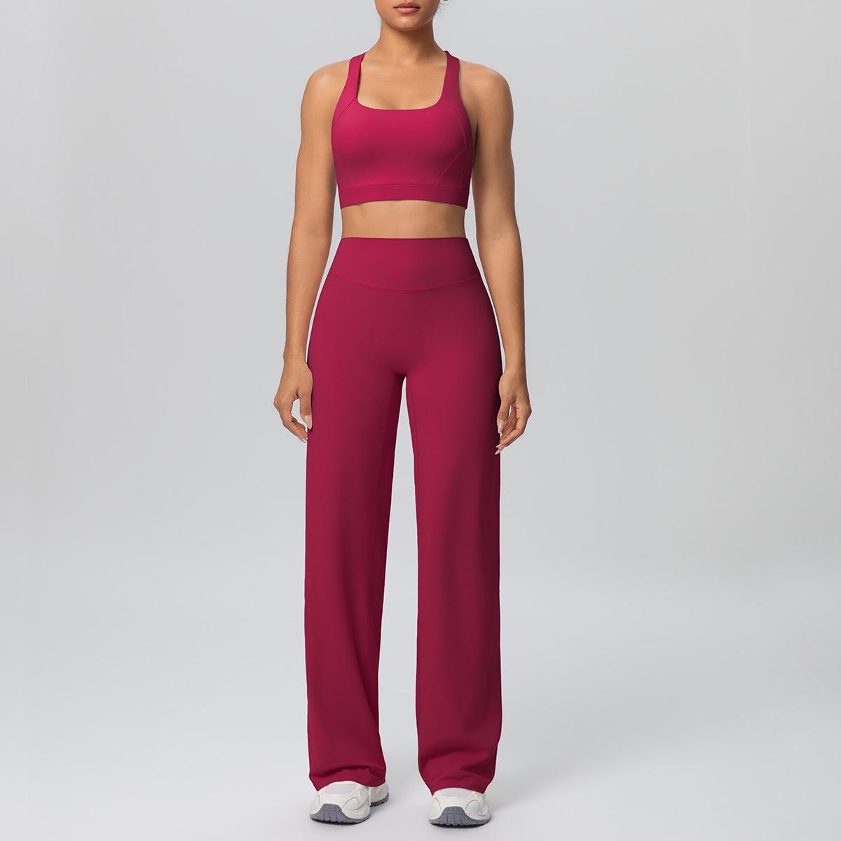

Casual Open Back Yoga Suit with High Waist Wide Leg Pants XL