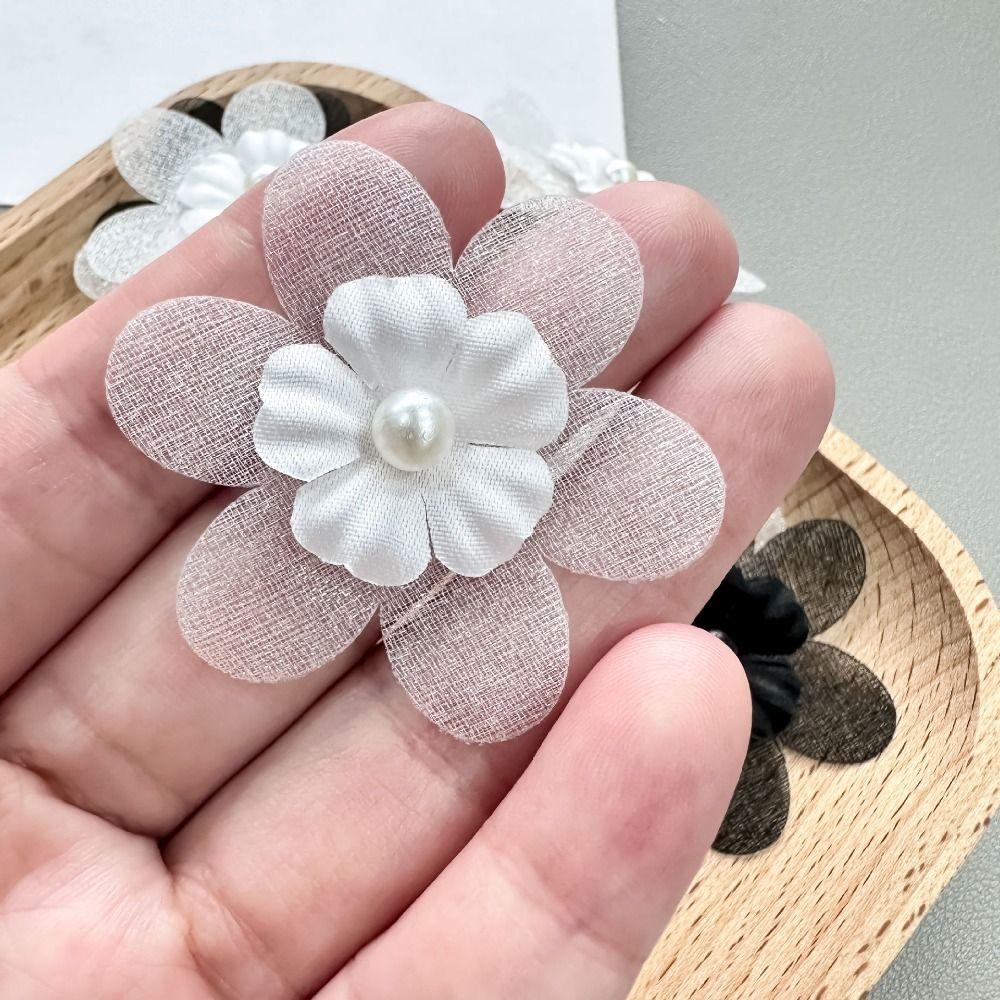 30PCS Handmade Organza Flowers Applique Pearls Clothes Patches  for Clothes Bag Hair Clips