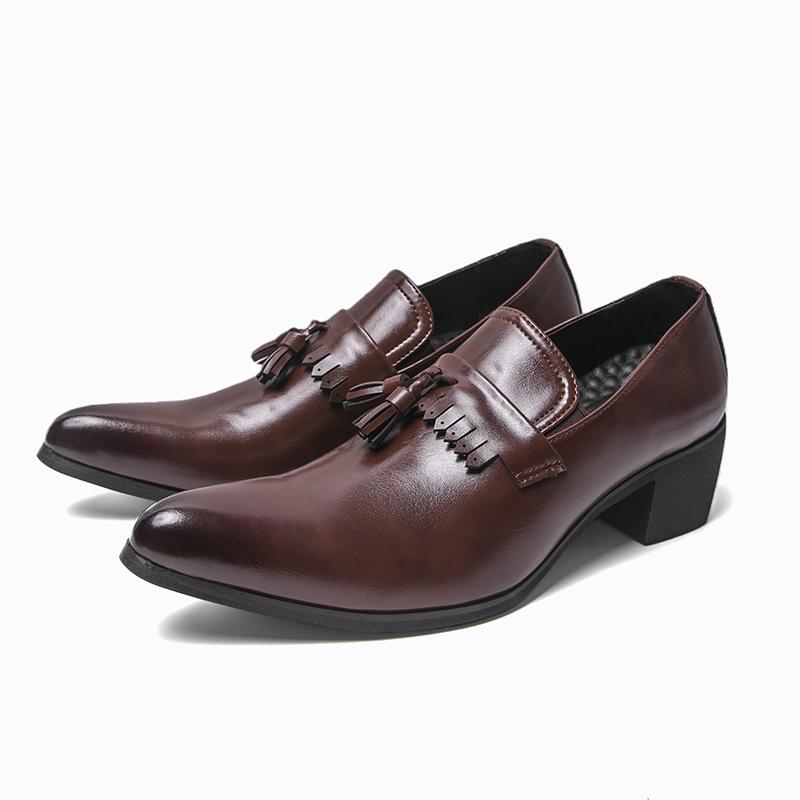 Basic High Quality Leather Formal Dress Men's Loafers Pointed Toe Metal Tipped Handmade 5cm High Heels Man Wedding Party Shoes