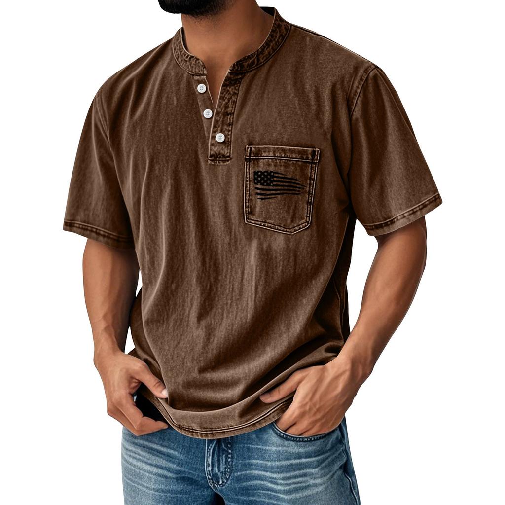 Men's Summer Round Neck Short Sleeve T-Shirt Neck Men's All-match Casual Button Shirt