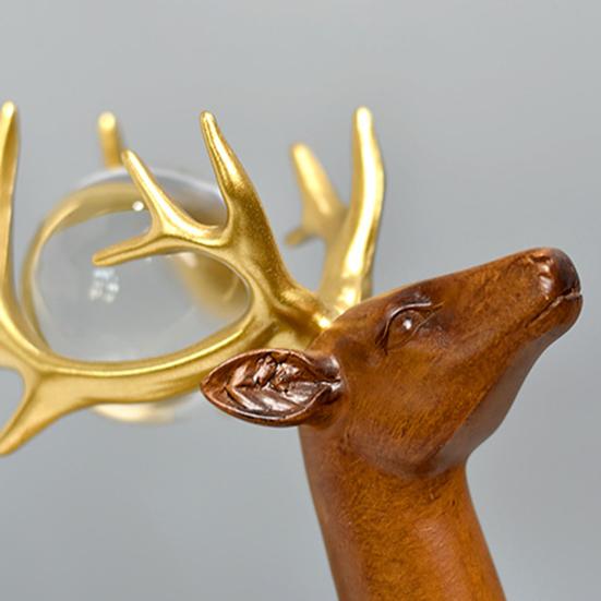 2Pcs Wealth Deer Ornament The Deer of Fortune Figurine Resin Modern Artistic Tabletop Deer Statue Gift for Birthday Housewarming