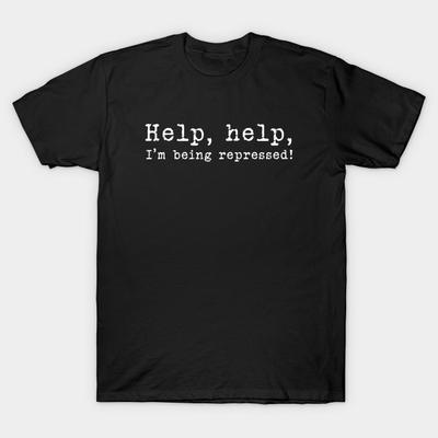 Men Black Print T-shirt Help, Help, I'M Being Repressed! No-Cut Heat Transfer Print Cotton Tshirt
