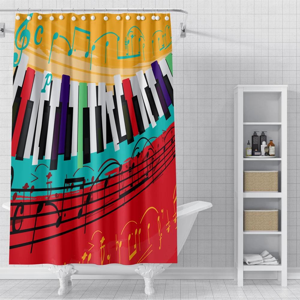 Piano Key Music Shower Curtain For Bathroom Musical Notes Waterproof Bathroom Shower Curtain Romantic Elegant Bath Bathtub Decor
