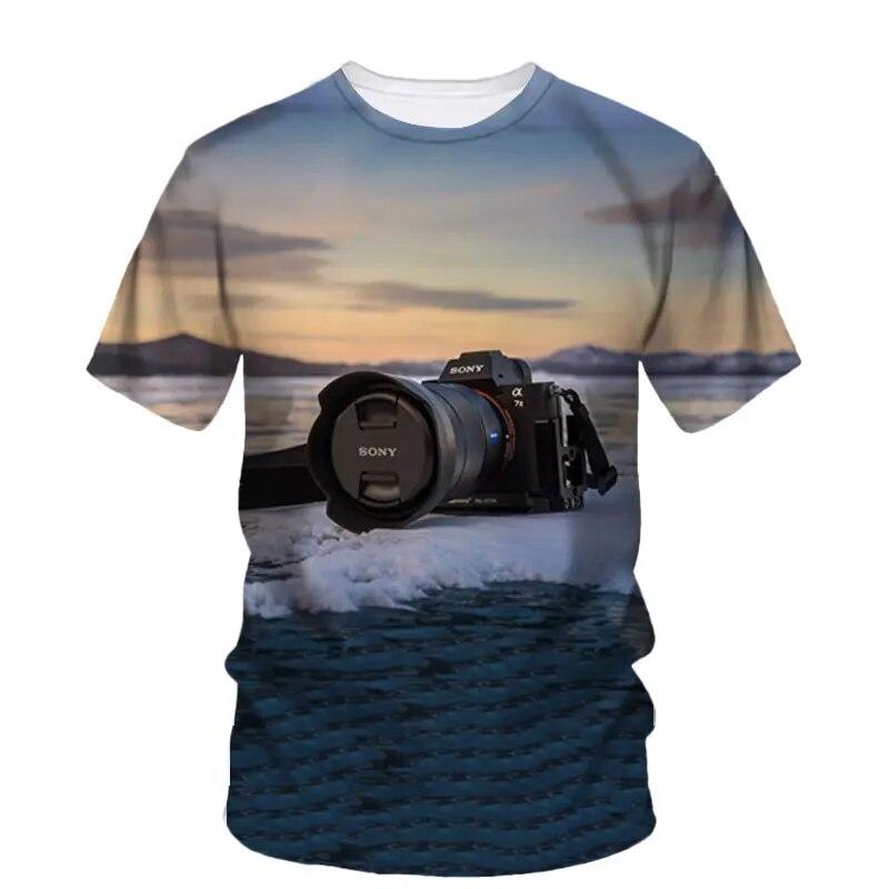Men'S Personality T-shirt 3d High Definition Printing Camera Pattern Summer Fashion Trend Short Sleeve Photographer Crewneck Top