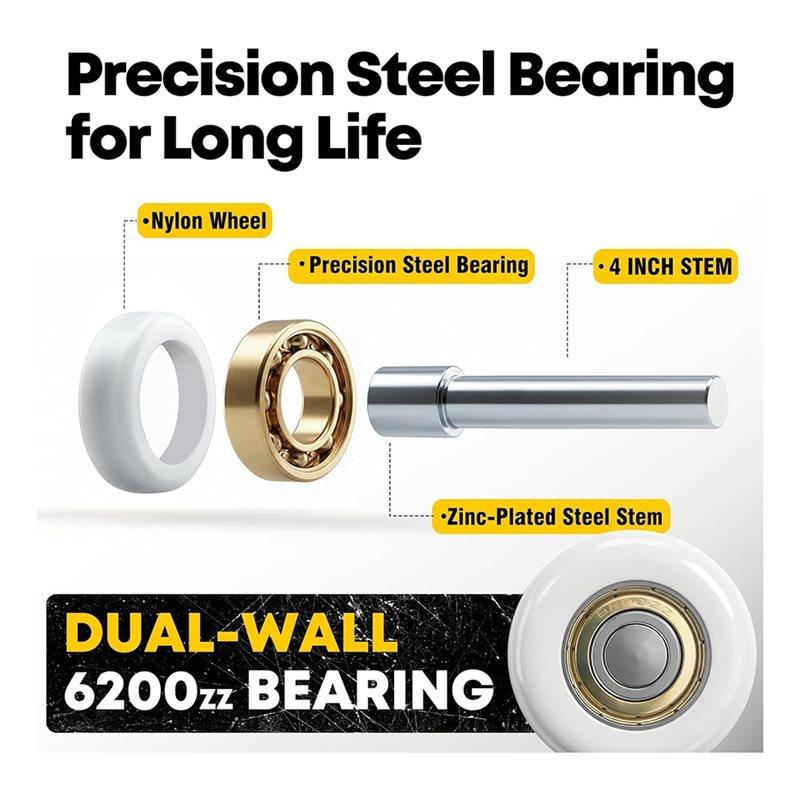 ABBP-10 Pack Garage Door Rollers Replacement, Garage Rollers With 6200-Zz Dual Sealed Bearings, For Residential Garage Doors