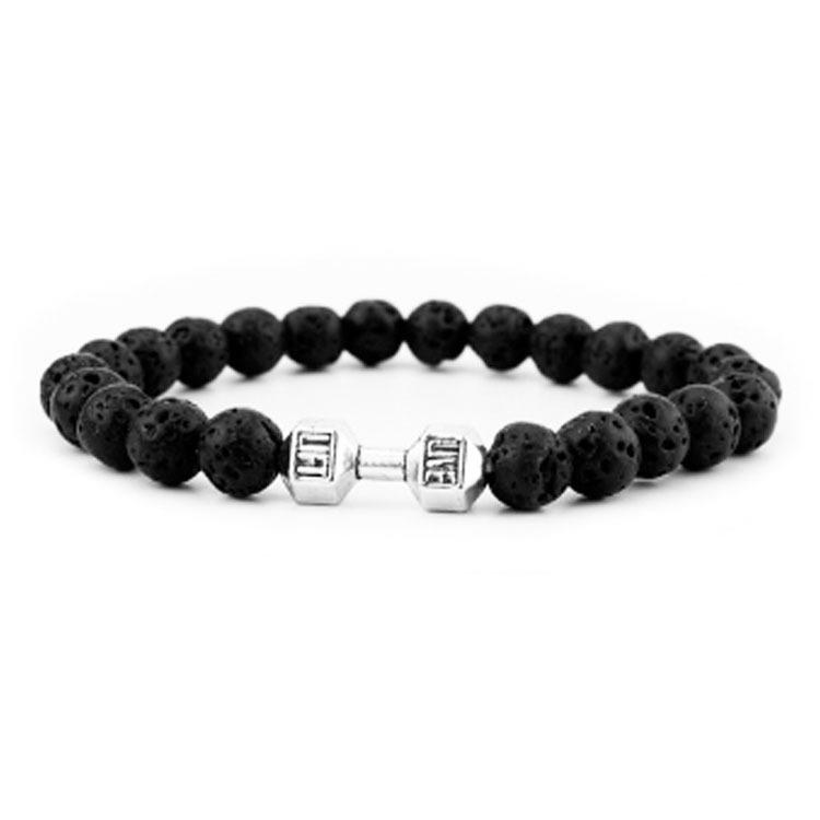 Black Matte Volcanic Stone & Alloy Dumbbell Energy Bracelet
