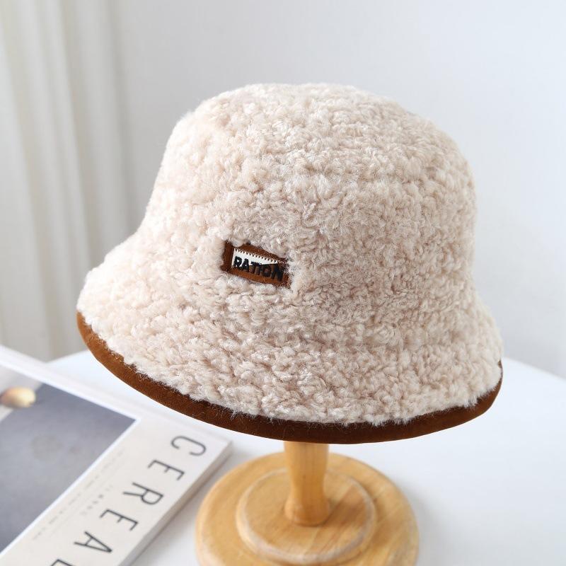Bucket Hat Women Autumn and Winter Lamb Plush Cold Hat Thickened Warm Cold Basin Hat Fashion