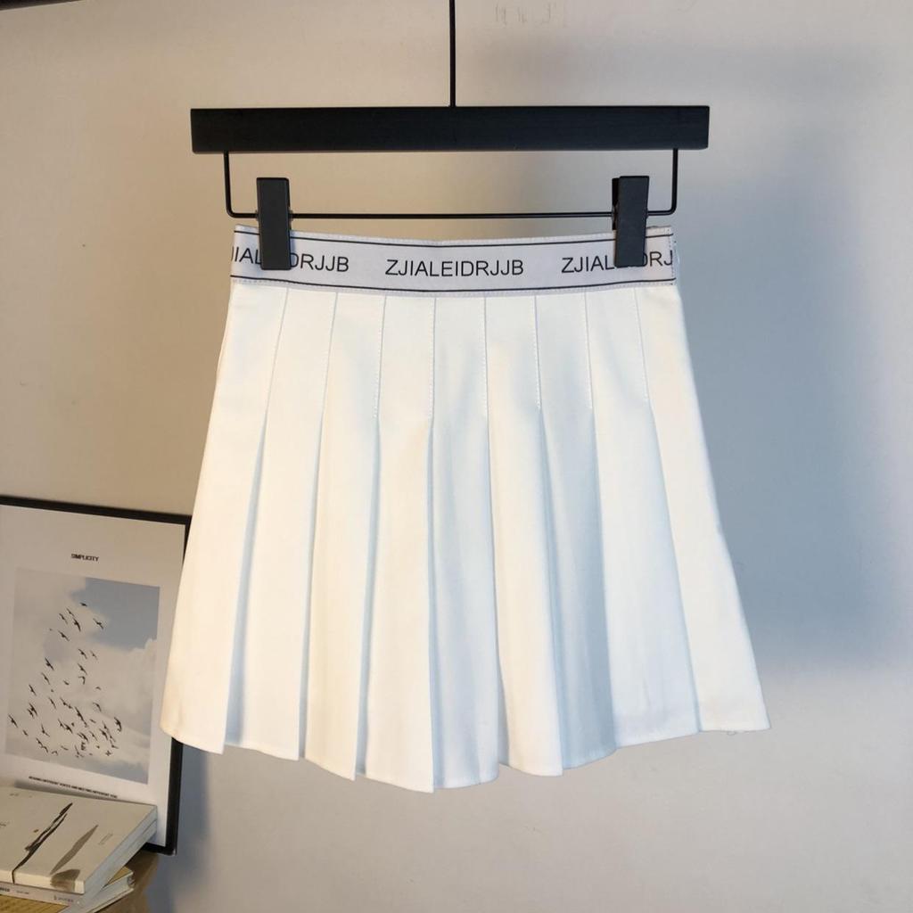 Japanese Style High-Waisted Pleated Skirt: Slim, Anti-Exposure A-Line with English Letter Print - Versatile for Spring and Autumn