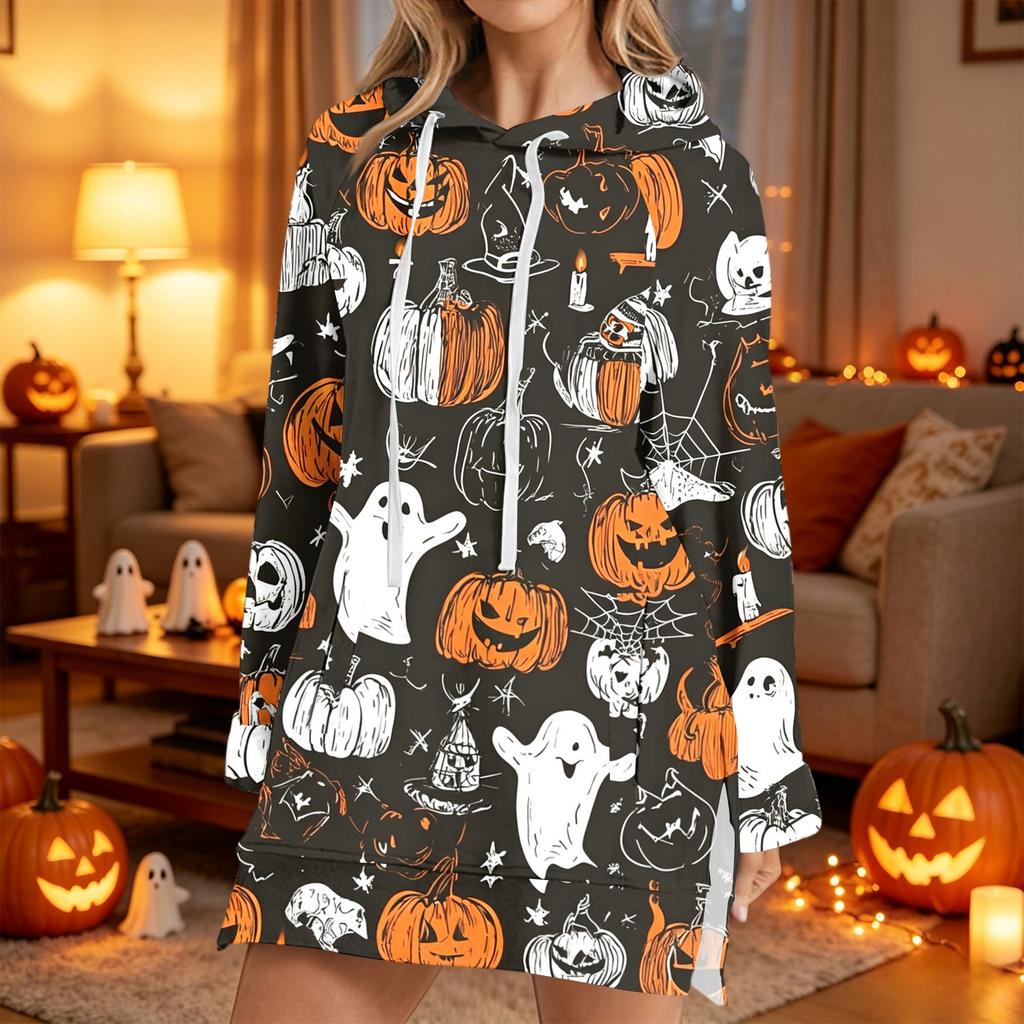 Women's Casual Long Sleeve Halloween Print Hoodie Pullover Top
