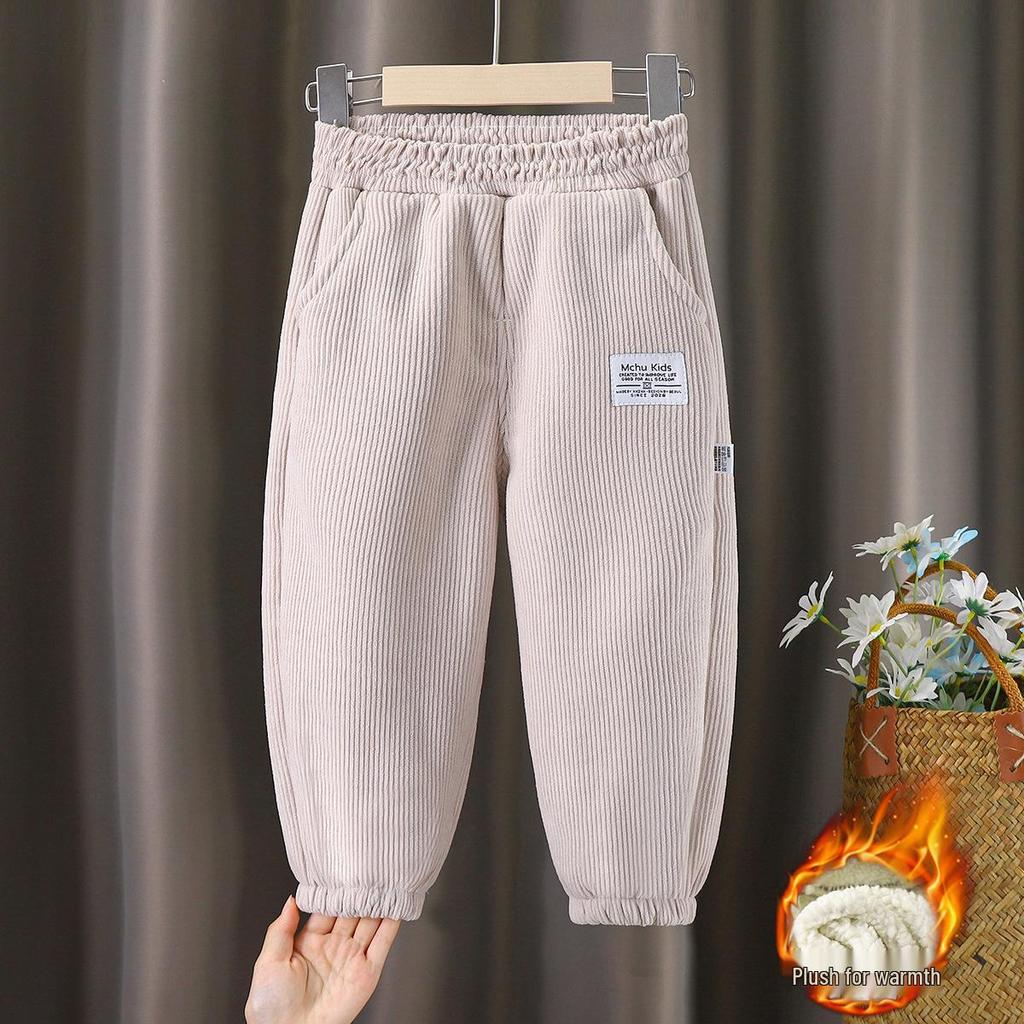Kids' Fleece-Lined Cotton Velvet Pants - Autumn/Winter Style, Thick & Warm for Boys & Girls