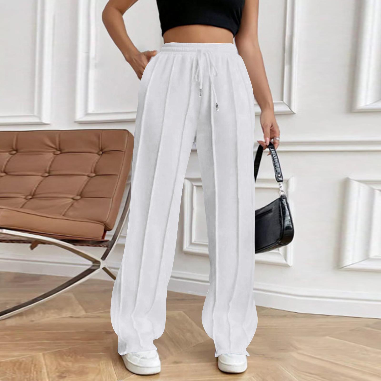 

Женские повседневные модные брюки с высокой талией, свободные плиссированные широкие брюки L белый