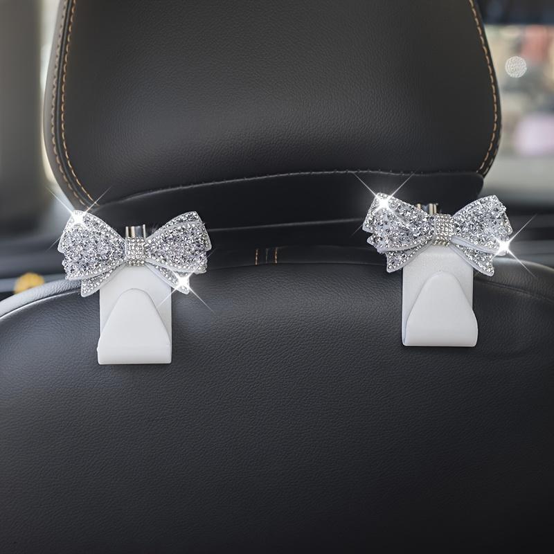 

2pcs Set of Shiny Fashionable Full Diamond Bow Car Back Seat Hook Storage Hook Decoration