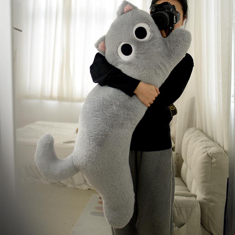 Plush Black Cat Backrest Pillow - Cute Dormitory or Bedside Long Pillow for Sleeping and Leg Support