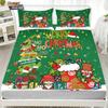 3pcs Green Cartoon Christmas Tree Print Coreless Duvet Set, Multi Size Bedroom Holiday Bedding Decoration, Machine Washable
