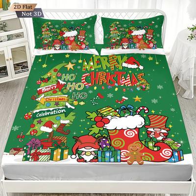 3-teiliges grünes Cartoon-Weihnachtsbaum-Duvetset ohne Füllung, mehrgrößige Schlafzimmer-Feiertagsbettwäsche-Dekoration, maschinenwaschbar