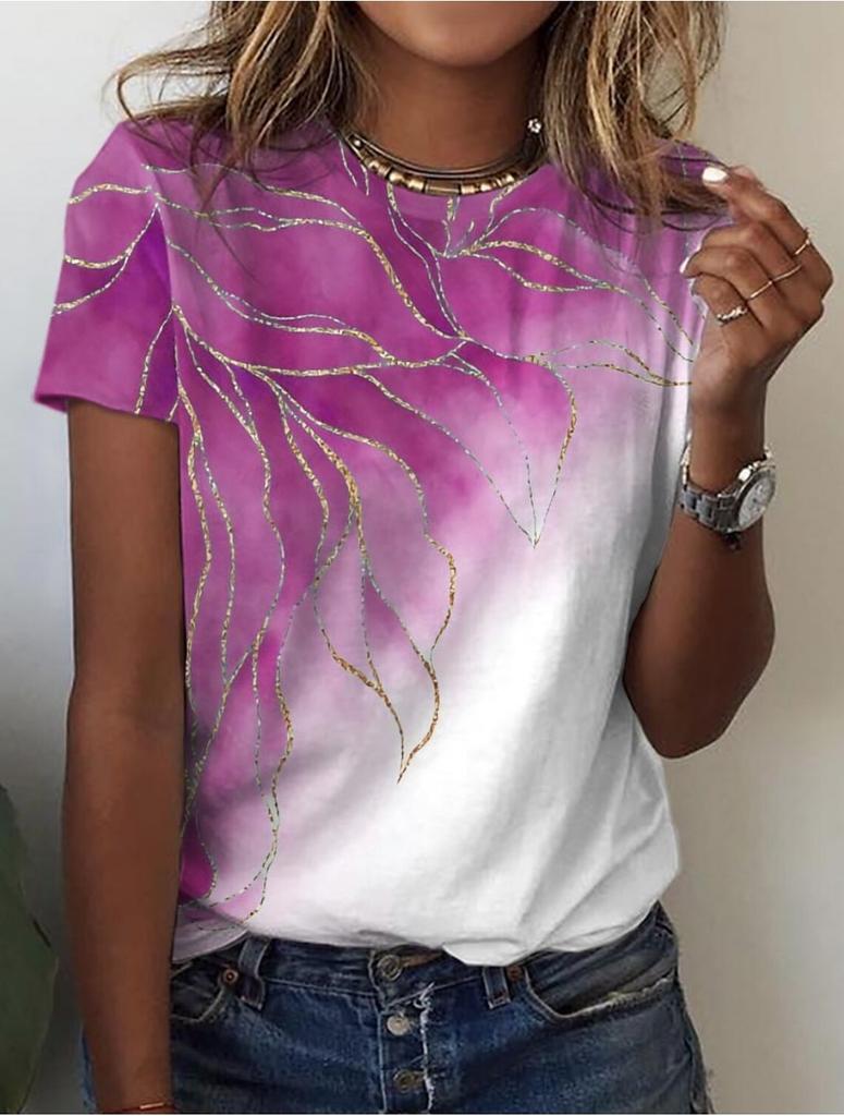 Sommer Damen T-Shirt Blumenstruktur 3D-Druck Florale Grafiken T-Shirts Lässige Kurzarm-Oberteile Mode O-Ausschnitt T-Shirt für Damen