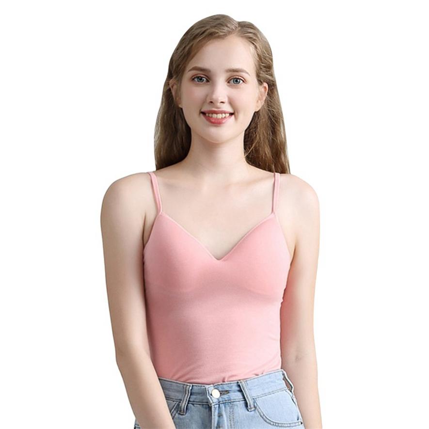 Sommer Damen Nahtloser Leibchen-BH Sling Bottoming Shirt V-Krawatte Brustpolster Ärmellose Weste