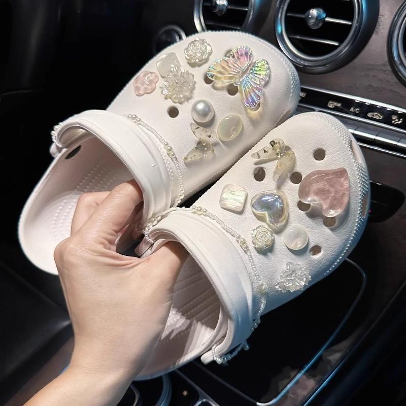 1Set DIY Colorful Powder Shoe Charms Set Fashion Crystal Pearl Flower Shoe Decorations Detachable Shoes Accessories