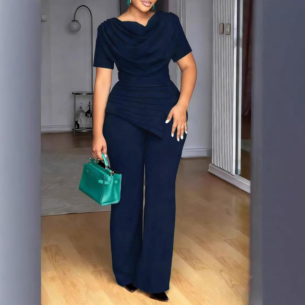 Sommer Neuer Stil High-Waist Übergröße Oberteil und Gerade Hose Modisches und Figurbetontes Kurzarm-Set für Damen